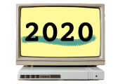 A retro computer screen that reads 2020.