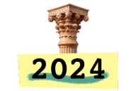 An ancient Greek column with a yellow post-it that reads 2024.