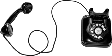 A retro black phone to contact us.