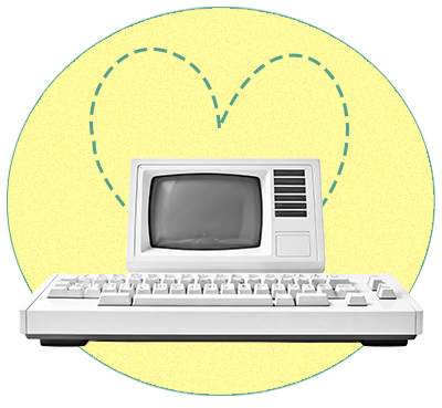 A retro computer and keyboard.