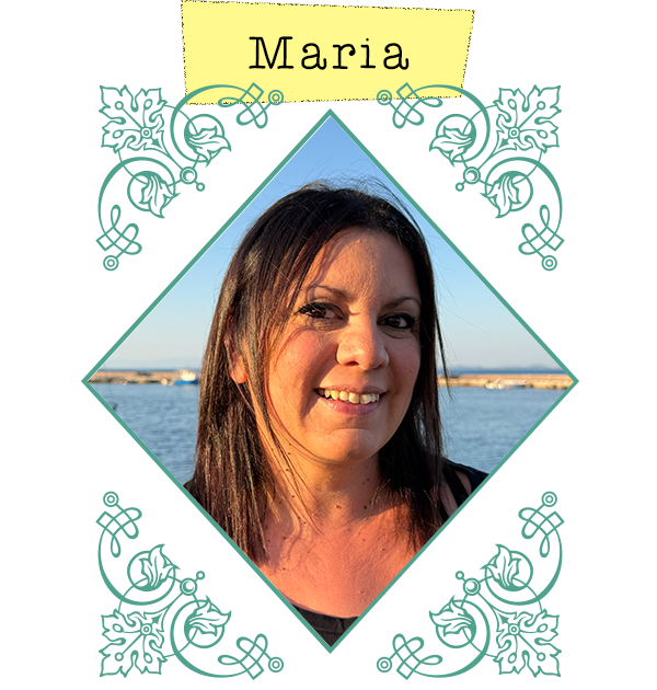 A portrait of Maria under the bright summer sun with the sea in the background.